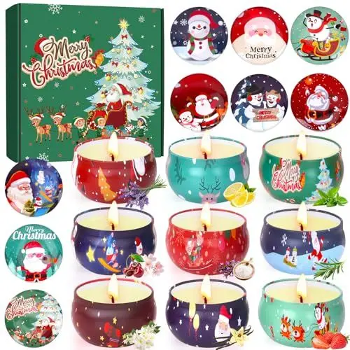 Produktbild: Duftkerzen Weihnachten, Weihnachtsgeschenke für Frauen Männer, 9 Duft Candle Duftkerzen im Glas mit Sojawachs, Aromatherapie Kleine Kerzen Weihnachtskerzen Geschenkset für Kollegen, Mama, Freundin