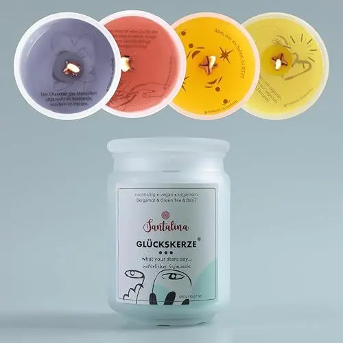 Produktbild: Bergamot, Green Tea & Basil Duftkerze – Glückskerze mit zufälliger Botschaft | frisch-kräutrig & belebend – ideal für stilvolle Gartenmomente | 450g Sojawachs im Glas, Brenndauer ca. 45 Std