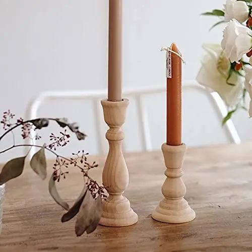 Produktbild: DUHALINE Kerzenhalter aus Holz, rustikaler Bauernhaus-Kerzenhalter, handgefertigter Kerzenhalter, Holz-Akkordeon-Kerzenhalter, Konsolentischdekoration, luxuriöser Kamin-Kerzenhalter