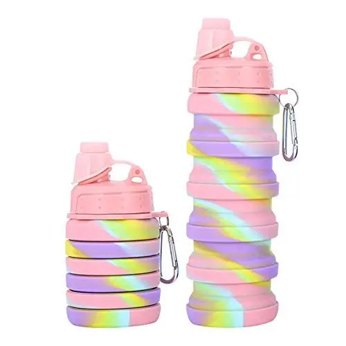 Produktbild: duhe189014 2020 Upgrade Premium Faltbare Wasserflasche Einziehbare Tragbare Wasserflasche für den Außenbereich Reisewasserflasche Wiederverwendbare BPA-freie Silikonwasserflasche Bule/