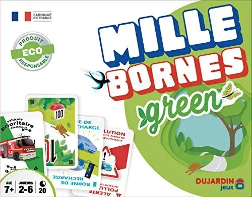 Produktbild: Dujardin Mille Bornes Green – Gesellschaftsspiel – Kartenspiel – Erreichen Sie zuerst die 1000 Grenzen – Zum Spielen mit Familie oder Freunden – 2 Spieler bis 8 Spieler – ab 7 Jahren