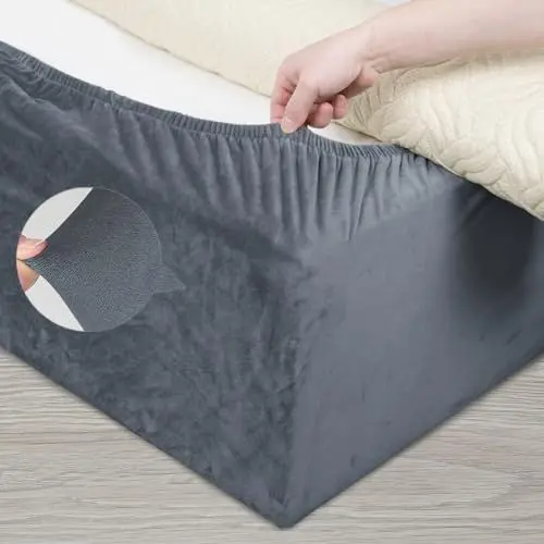 Produktbild: DUJUIKE Stretch Samt Boxspring Abdeckung zum Umwickeln, Alternative zum Traditionellen Volant Bettrock, Einfach Anzubringen (Grau, Queen Bed Width:150-160cm)