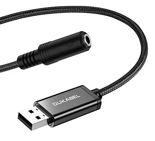 Produktbild: DuKabel Klinke auf USB Adapter 50CM USB A Stecker auf 3,5mm TRRS Buchse Externe Soundkarte Kopfhörer Adapter für Headset, Lautsprecher oder 4 Pole TRRS Mikrofon - Schwarz
