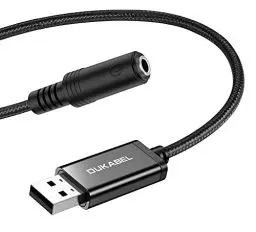 Produktbild: DuKabel USB Externe Soundkarte USB auf 3.5mm Klinkenbuchse (4 Pole CTIA) Stereo Audio Adapter Kabel External Sound Card für Headset, Lautsprecher oder 4 Pole TRRS Mikrofon - Schwarz