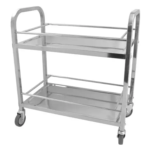 Produktbild: DULNICE Servierwagen Edelstahl Küchenwagen 2 Böden Barwagen, Küchenwagen mit Drehbare Rollen, 95 x 50 x 95 cm