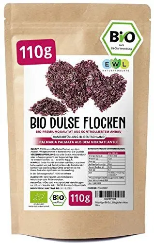 Produktbild: EWL Naturprodukte Dulse Algen Bio Dulse Flocken Lappentang aus dem Atlantik Bio 110 Gramm aus biologischem Anbau kontrolliert und abgefüllt bei uns in Deutschland
