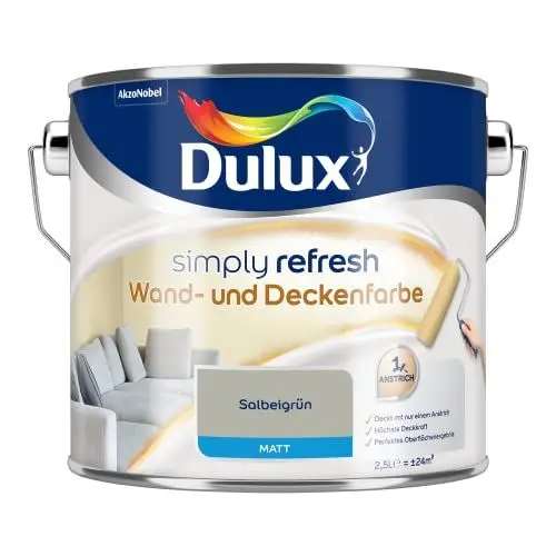 Produktbild: Dulux Simply Refresh Wand- und Deckenfarbe - Salbeigrün - 2,5 Liter - Erfrischende, langlebige Innenfarbe für ein schönes Zuhause
