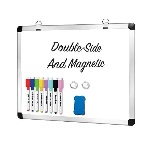 Produktbild: DumanAsen Magnetisches Whiteboard, doppelseitiger trocken abwischbar Magnettafel, Aluminiumrahmen – inkl. 8 Marker, 43cm x 33cm
