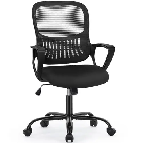 Produktbild: DUMOS Bürostuhl Ergonomisch, Schreibtischstuhl mit Lendenwirbelstütze, Verstellbaren Armlehnen Drehstuhl, Höhenverstellbarer Office Chair, Bürostühle Geeignet für Büro und Schlafzimmer (Schwarz)
