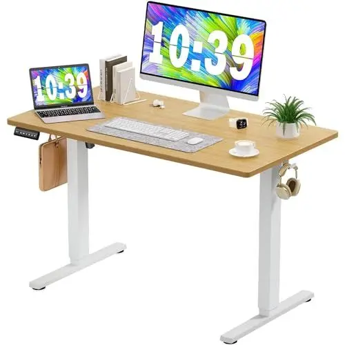 Produktbild: DUMOS Schreibtisch Höhenverstellbar, Ergonomic Elektrischer Schreibtische 120 X 60 cm, Standing Desk, Height Adjustable Tisch, Office Desk Geeignet für Büros, Wohnungen und andere (Holzfarbe)