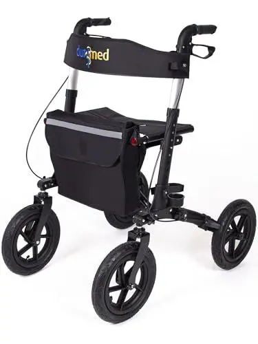 Produktbild: Dunimed Outdoor Rollator mit Luftbereifung und Sitz - Stoßdämpfende großen Luftreifen und Tragetasche - Faltrollator - Robustes und faltbares Design