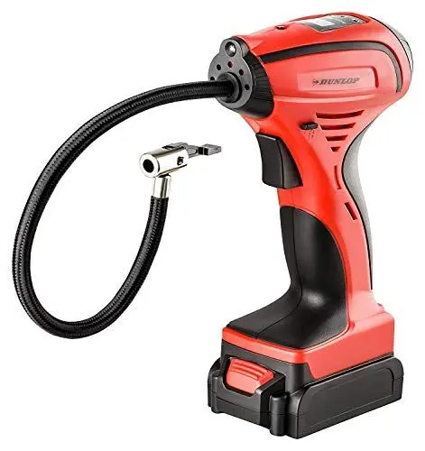 Produktbild: Dunlop Automotive 10214 Kabelloser Mini Kompressor 12 V Akku, Rot/Schwarz, 24x15x7cm