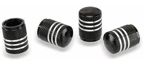 Produktbild: Dunlop Ventilkappen Auto - 4 Stück Autoventil Kappe - Reifenventilkappen 16,8 x 10,9 mm - Aluminium Gehäuse - Kunststoff-Innenkern - Schwarz/Silber