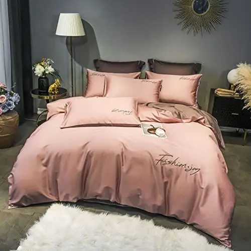 Produktbild: DUNSBY Bed Sheet Set, Vierteiliges Set aus langstapeliger Baumwolle in Reiner Farbe, Bettwäsche aus Baumwolle in Kontrastfarbe, G, 150 cm Bettlaken,Bettwäscheset 180X200
