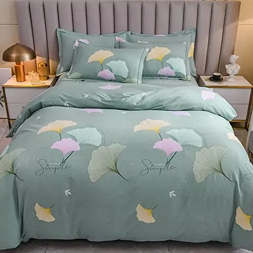 Produktbild: DUNSBY Bedding Set, Heimtextilien-Baumwollset, vierteiliges Set aus gebürsteter Baumwolle, Grün 1, Bettbezug 200 * 230,4-Piece Bed Linen Set