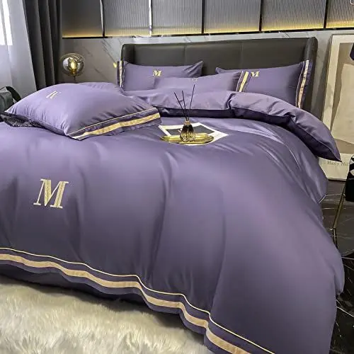 Produktbild: DUNSBY Bedding Set, Vierteiliges Set aus langstapeliger Baumwolle mit 160 Stück, Bettlaken aus Baumwolle, Bettbezug, Spannbettlaken, 11.180 cm Spannbettlaken,4-Piece Bed Linen Set