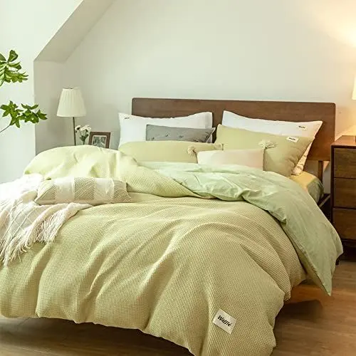 Produktbild: DUNSBY Bedspread 180X200 Set, Waffel-Vierteiler, Gewaschene Baumwollbettwäsche, grün, 120 cm Bettlaken,Bed Linen Set Cotton