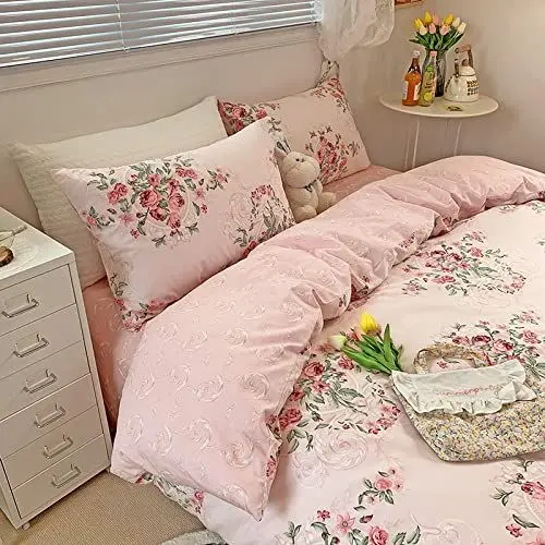 Produktbild: DUNSBY Bedspread Set, Vierteiliges Set aus Baumwolle, Schlafsaalbettwäsche, Sophia, Spannbettlaken 150 cm,Bed Linen Set 100% Cotton
