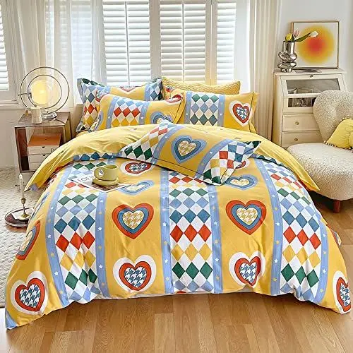 Produktbild: DUNSBY Bettbezug Set 180 X 200, Gebürstetes, verdicktes, vierteiliges Set, Bettwäsche aus Reiner Baumwolle, Liebe, 200 cm Bett,Bed Linen