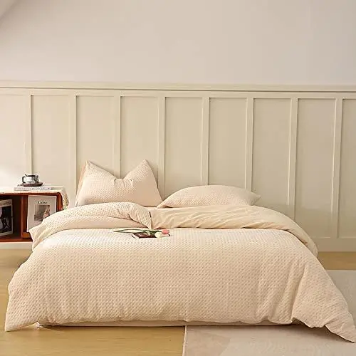Produktbild: DUNSBY Bettbezug Set 4Teilig, Vierteiliges Waffel-Set mit 100 Stück, Spannbettlaken aus gewaschener Baumwolle, Spannbettlaken XL 3.180 cm,Bed Linen Set 180X200 Cotton
