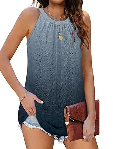Produktbild: DUOEASE Damen Tank Top, ärmelloses Sommer-Oberteil im Halter-Stil, Sommermode(Grau Ombre,XXL)