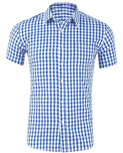 Produktbild: Trachtenhemd Herren Oktoberfest Hemd Herren Kurzarm Trachtenhemden für Herren Blaues Trachtenhemd Herren Kurzarm Dunkelblau L
