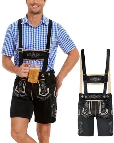Produktbild: DUOLUVA Bayerische Trachtenhose Herren Oktoberfest Herren Hose Schwarz Trachtenhose Herren Kurz Trachtenlederhosen Für Herren Herren Trachtenhose Schwarz L