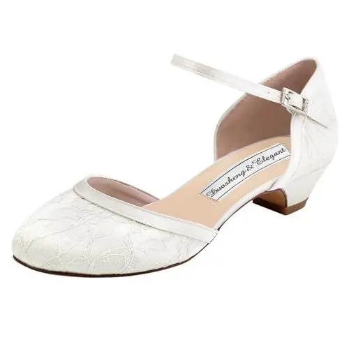 Produktbild: Duosheng & Elegant Brautschuhe Damen Runde Zehen Schnalle HC1620 Laceabsatz Pumps Lace Tanzschuhe Ivory EU 42