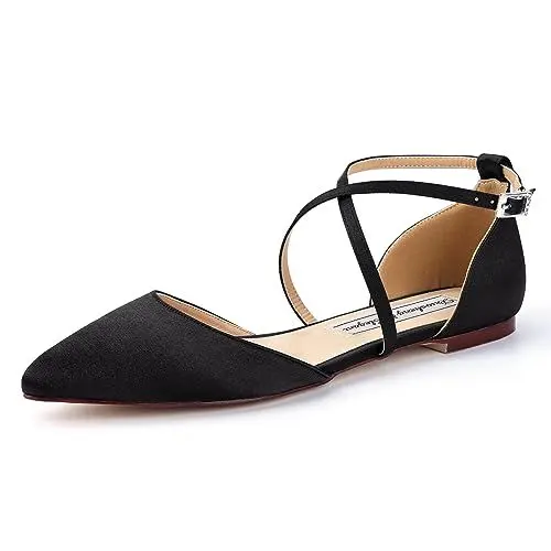 Produktbild: Duosheng & Elegant FC2322 Flach Sandalen Satin Schuhe für Hochzeit Braut Partei Abendschuhe Geschlossene Zehen Hochzeitsschuhe Brautschuhe Schwarz Gr. 41