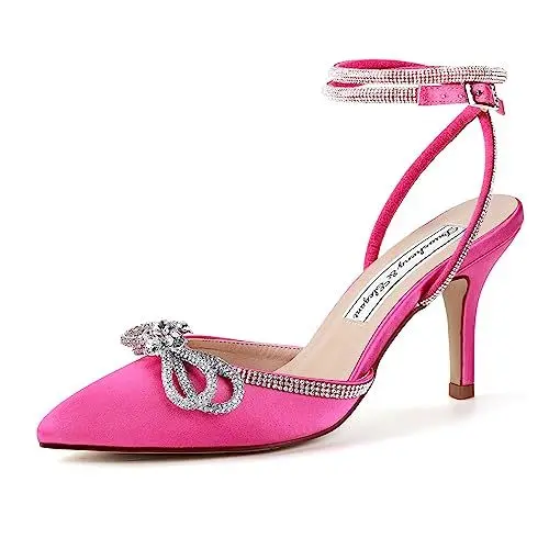 Produktbild: Duosheng & Elegant HC2302 Hot Pink Pumps High Heel Sexy Geschlossene Sandalen Damen Sommer Slingpumps Damen für Party Abendschuhe Hochzeitsschuhe Brautschuhe Gr. 39