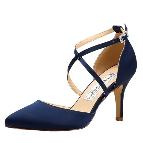 Produktbild: Duosheng & Elegant Pumps High Heel HC1901 Hoch Kreuz Riemchen Spitze Zehen Abendschuhe für Partei Brautschuhe Hochzeitsschuhe Navy Blue Gr. 37