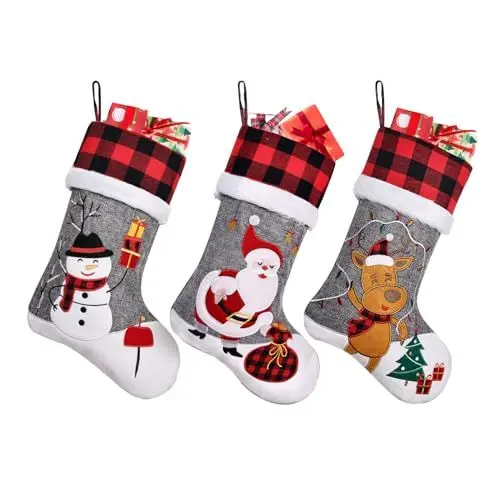 Produktbild: Duosheng & Elegant Weihnachtsstrümpfe 3 Stück Nikolausstrumpf Christmas Stocking Weihnachtssocken Strümpfe mit Pinguin Bär Hirsch Baum für Familie Kinder Urlaub Kamin 3 Stück
