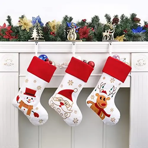 Produktbild: Duosheng & Elegant Weihnachtsstrümpfe mit Kamin, 3 Stück, für Kinder, Familie, Weihnachtsstrumpf, Rot, Weihnachtsdekoration
