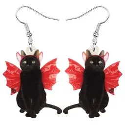 Produktbild: DUOWEI Acryl Halloween Schwarz Totenkopf Katze Ohrringe Baumeln Schmuck für Damen Mädchen Geschenke Dekoration (Rot)