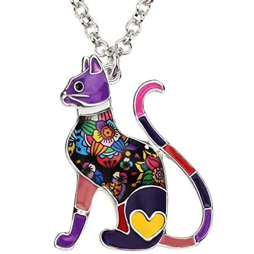 Produktbild: DUOWEI Süß Emaille Katze Halskette Anhänger für Frauen Mädchen Charms Geschenke Kette (Amethyst)