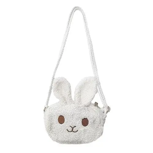 Produktbild: duoyif Kinder Umhängetasche Mädchen Weiß Schultertasche Kinder Niedlicher Hase Crossbody Bag 13x9x5cm Mädchen Crossbody Bag Hase Umhängetasche Mädchen Handtasche Kleine für Kinder Mädchen