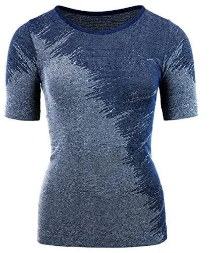 Produktbild: duParc Women's Active Wear Sportshirt, nahtlos, schnell trocknend, Melange-Effekt Yoga Shirt, Blau, Small