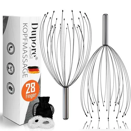 Produktbild: DUPORE 2x Kopfmassage Spinne mit 28 Finger - Premium Kopfmassagegerät - wohltuender Kopfkrauler - Kopf Massagespinne für Entspannung - Kopfmassagestab - Kopfkratzer - Head Massager Spider