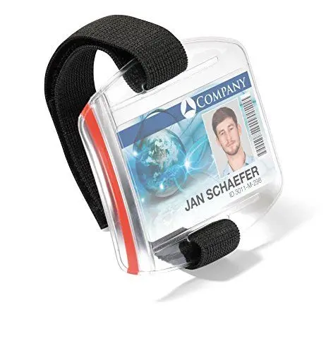 Produktbild: Durable Ausweishalter mit verstellbarer Armschlaufe, wasserdicht, UV- und kältestabil, 10 Stück, Ausweishülle transparent/Band schwarz, 841419
