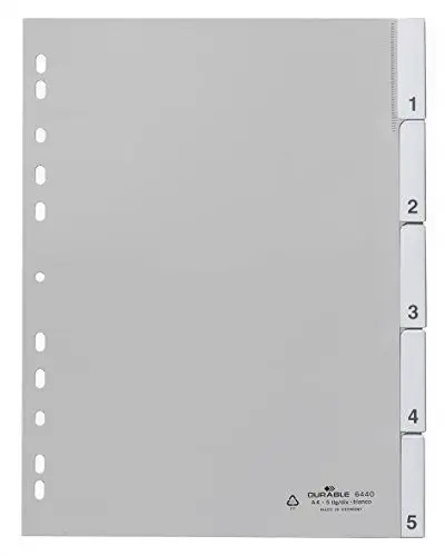 Produktbild: Durable Blanko-Register aus PP, 5-teilig, Universallochung, grau, 644010