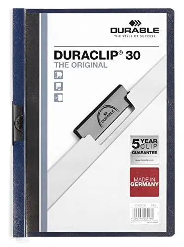 Produktbild: Durable Klemm-Mappe Duraclip Original 30, Hartfolie, bis 30 Blatt A4, nachtblau, 25er Packung, 220028