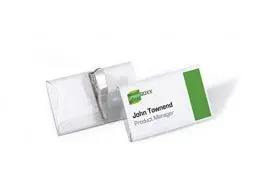 Produktbild: Durable Namensschild (mit Krokoklemme, 40 x 75 mm) Packung à 25 Stück, transparent, 811019