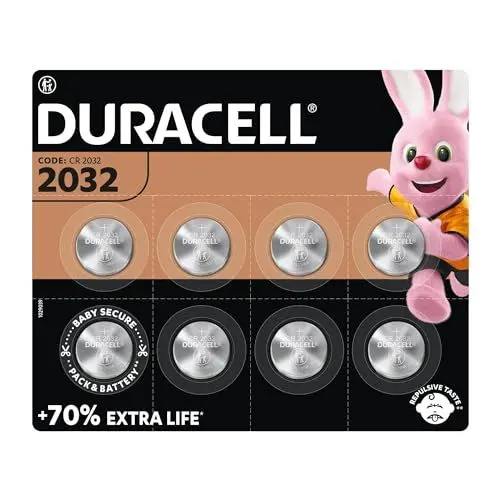 Produktbild: Duracell CR2032 Knopfzellen, CR 2032 Lithium Knopfzelle 3 V (8 Stück), ideal für z.B. Autoschlüssel, Waagen, Fitnesstracker, medizinische Geräte