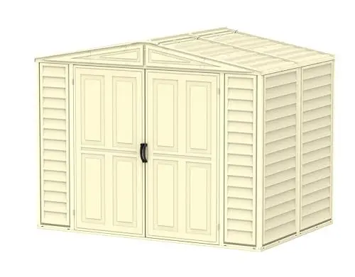 Produktbild: Duramax DuraMate 8 x 6 (3.85 m²) Kunststoff gerätehaus mit Metallfundament set, robuster Metalldachkonstruktion, wartungsfreier Vinylüberdachung, Vinylschuppen, Elfenbein