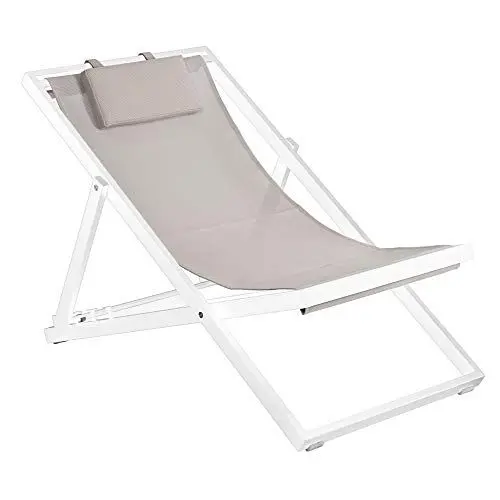 Produktbild: Duramax, Newport, weißer Rahmen mit Taupe-Schlaufe, 3 verstellbare Sitze mit bequemer Kopfstütze, klappbare Decks, Terrassen, Pools, Strand und mehr, Garten-Sonnenliege mit Kopfstütze