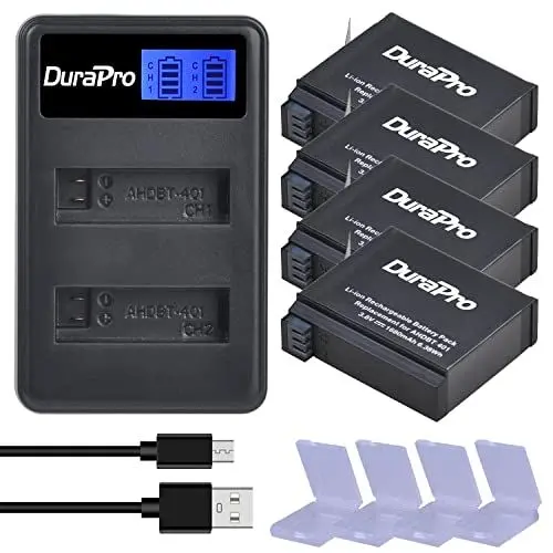 Produktbild: DuraPro 4X 1680mah Akku + LCD Dual USB Ladegerät für Gopro 4 Akku Gopro Hero 4 AHDBT-401 Kameras