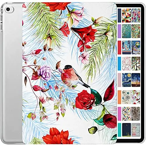 Produktbild: DuraSafe Cases für iPad 9,7 5 6 & Air 1 2 Gen ( Air 1.2.iPad 5. 6. ) A1893 A1954 A1822 A1823 A1567 A1566 A1474 A1475 A1476 MRJN2FD/A MR7G2FD/A Printed Hard Shell Stand Cover - Birds Flowers