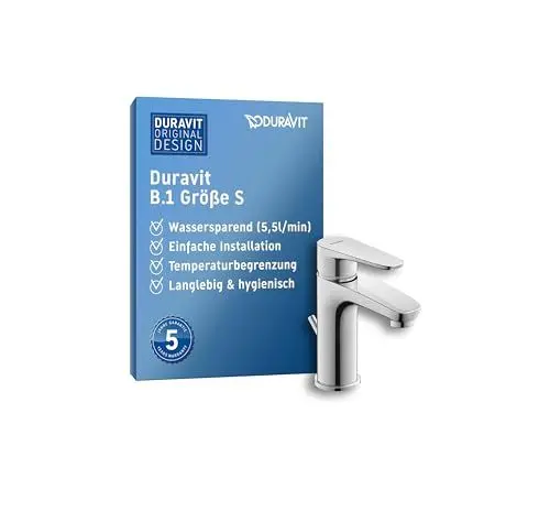 Produktbild: Duravit B.1 Waschtischarmatur, Größe S (Auslauf Höhe 96 mm), Wasserhahn Bad mit Zugstangen-Ablaufgarnitur, Waschbecken Armatur mit Keramikkartusche, Chrom