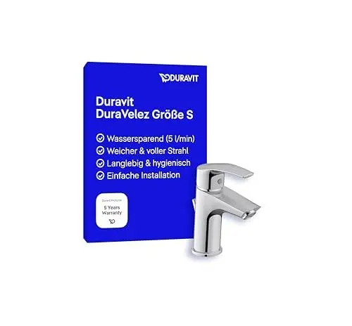 Produktbild: Duravit DuraVelez wassersparende Waschtischarmaturen, Größe S (Auslauf Höhe 100 mm), Waschbecken Armatur, Wasserhahn Bad mit Zugstangen Ablaufgarnitur, Chrom