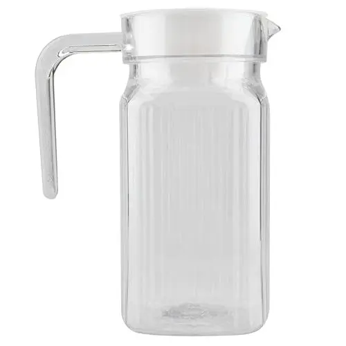 Produktbild: Durchsichtiger Wasserkrug aus Kunststoff, Hochwertige Gestreifte Wasserkaraffe aus Acryl mit Deckel und Griff, Wasserbehälter, Getränkekrug für Eistee, Saft, Limonade, Kaltes Gebräu(500ml)